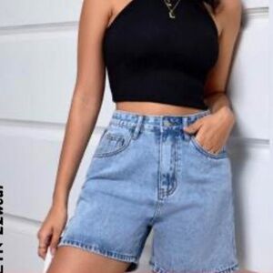 SHEIN Denim Jean Blue Wash Minimalist Bermuda Daily Shorts Size Small